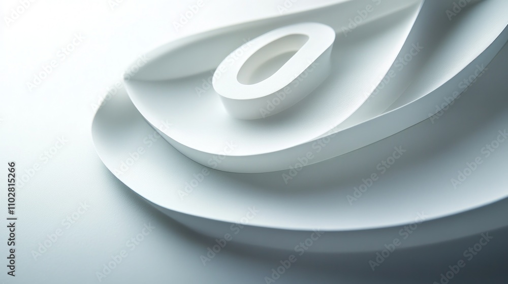 Poster abstract composition of white paper shapes creating a minimalist aesthetic.