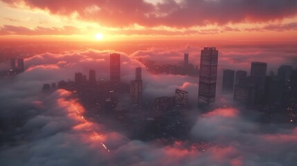 Fototapeta premium City in the Clouds: A Sunset Spectacle