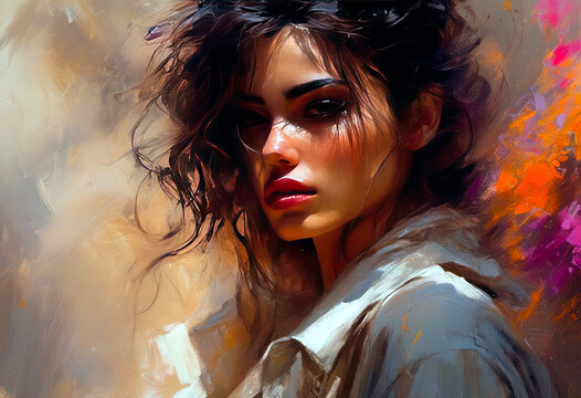 Portrait of a Mysterious Woman in Artistic Brushstrokes