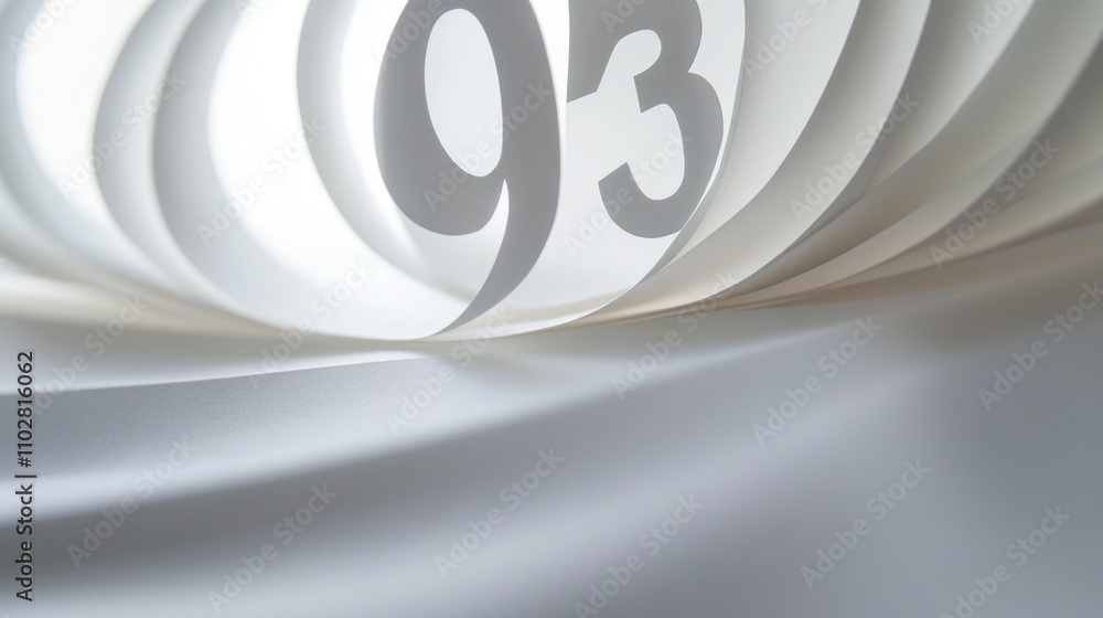 Poster a close-up view of layered white paper forming waves with the number 93 prominently displayed.