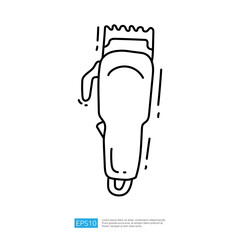 A simple line drawing of a hair clipper, illustrating its design and functionality for grooming purposes.