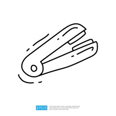 A simple line drawing of a stapler, illustrating its design and function as a tool for binding papers together.