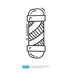 This image depicts a stylized barber pole with red and white stripes, commonly associated with barbershops, indicating hair cutting and grooming services.