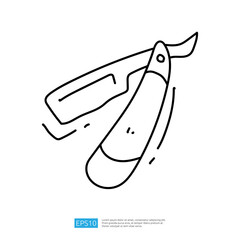 A simple line drawing of a straight razor, often used for shaving or grooming purposes.
