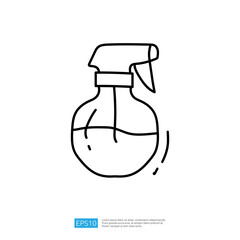 A simple line drawing of a spray bottle, typically used for cleaning or applying liquids.