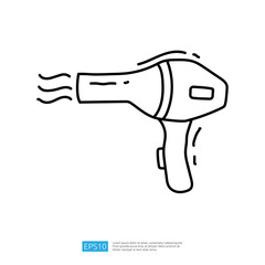 A simple line drawing of a hair dryer, illustrating its shape and design, typically used for drying and styling hair.