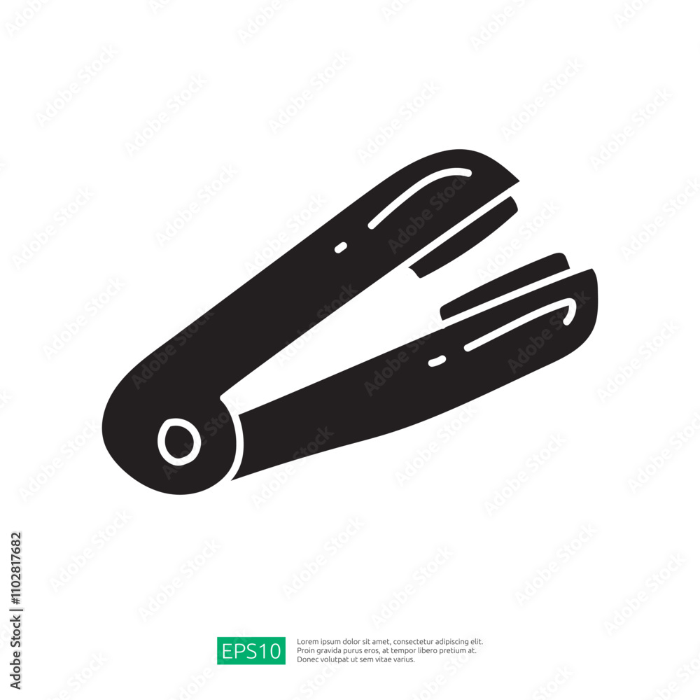 Poster a simple black silhouette of a stapler, illustrating its design and functionality for binding papers