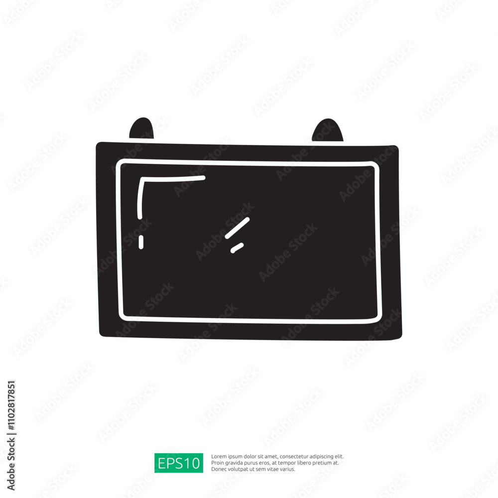 Poster a simple, hand-drawn illustration of a rectangular digital screen with two small protrusions at the 