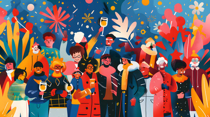 Family Or friends gathered together New Year Illustration background