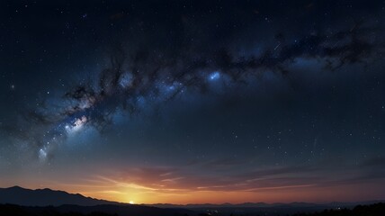Beautiful dark blue sky with milky way at sunset seamless hdrl panorama      fcr game development and virtual reality