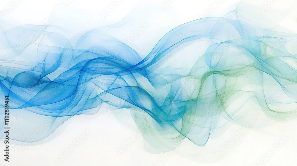 Poster art effect style, a flowing abstract design featuring blue and green waves, creating a sense of move