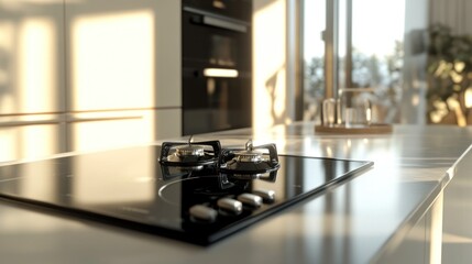 Modern Kitchen Interior Design: Sleek Glass Top Gas Stove