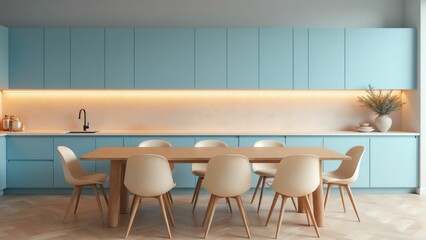Explore a modern kitchen space with minimalist design and beautiful natural lighting for a cozy atmosphere