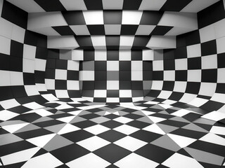 Naklejka premium Black and white checkered squares geometric wallpaper background, functional decor, boundary marker, architectural feature, modern style, square shapes