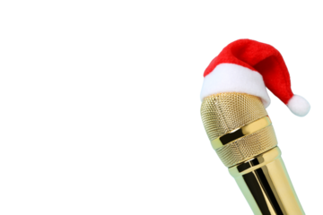 PNG, Christmas gifts with microphone, microphone with santa hat isolated on white background.