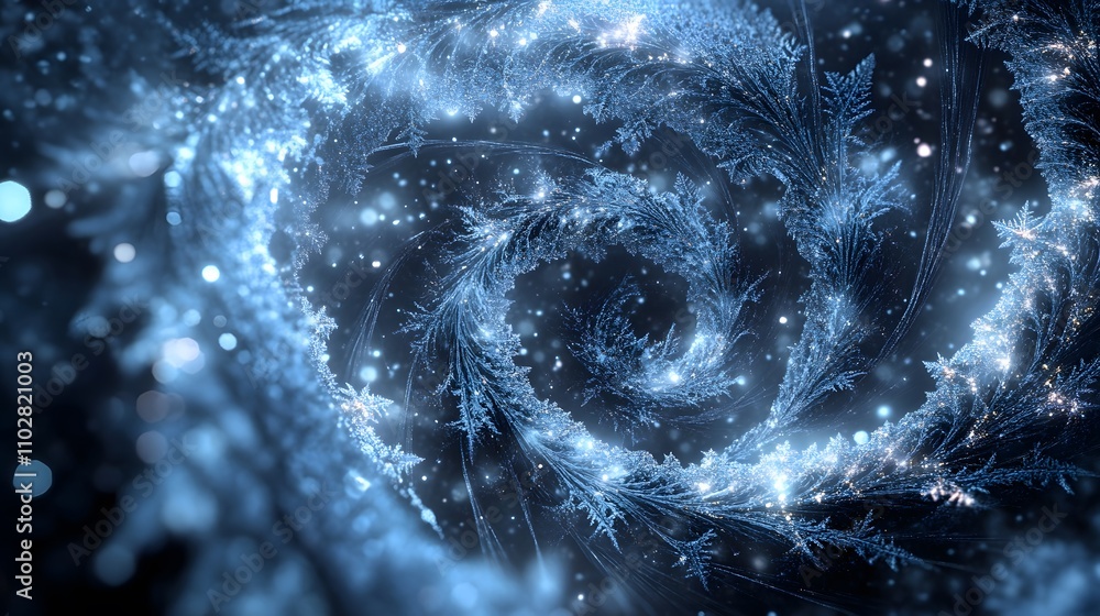 Aufkleber abstract swirling frost design with icy patterns and glittering particles.