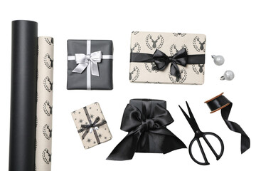 PNG, Christmas gifts, packing process, isolated on white background.