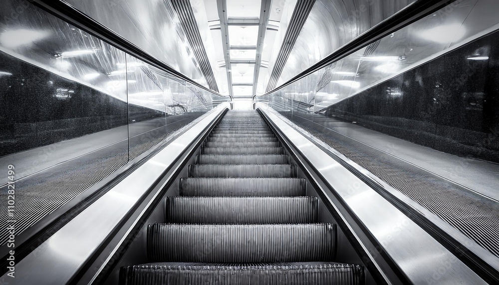 Poster a sleek escalator leads upwards through a modern, reflective space, creating a sense of depth and pe