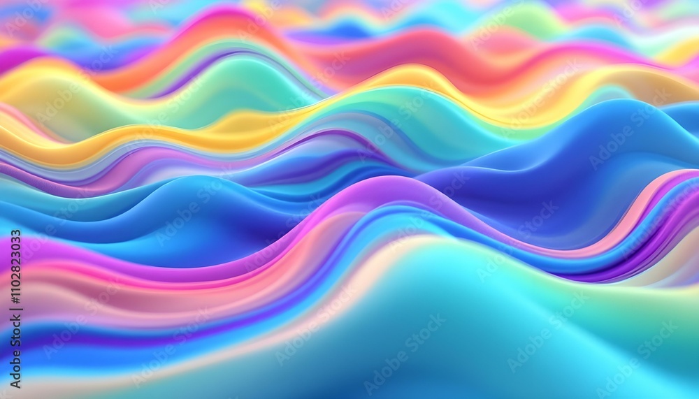 Leinwandbilder Abstract fluid iridescent holographic neon curved wave in motion colorful background 3d render. Gradient design element for backgrounds. Abstract rainbow colors wave background