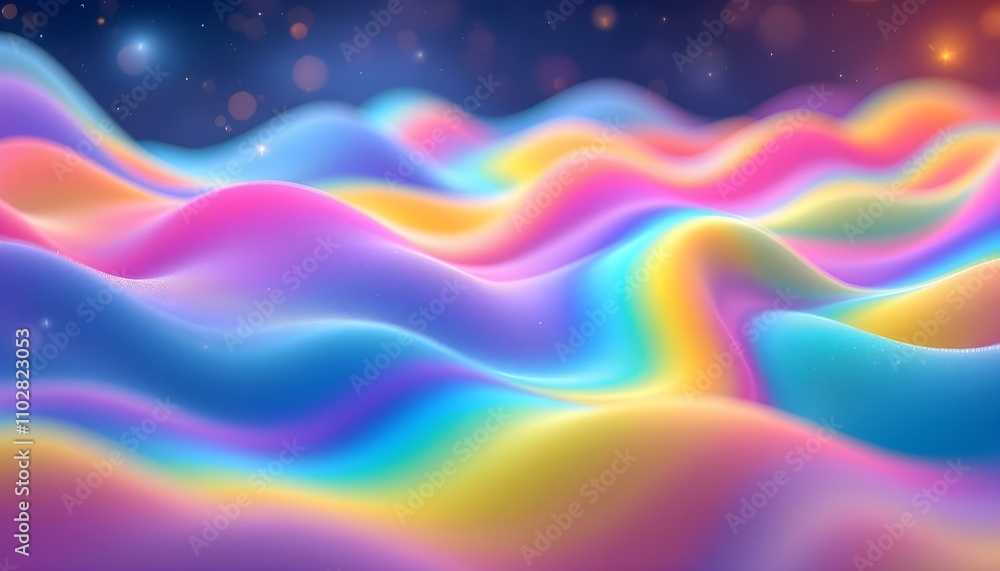 Fototapete Abstract fluid iridescent holographic neon curved wave in motion colorful background 3d render. Gradient design element for backgrounds. Abstract rainbow colors wave background