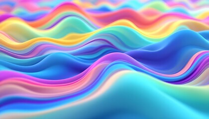 Fototapeta premium Abstract fluid iridescent holographic neon curved wave in motion colorful background 3d render. Gradient design element for backgrounds. Abstract rainbow colors wave background