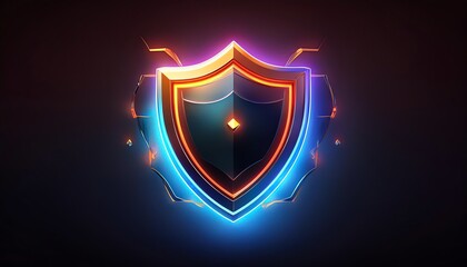 Fototapeta premium A vibrant, stylized shield icon glowing with neon colors, symbolizing protection and security in a digital context.