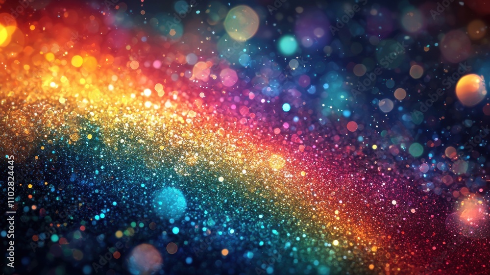 Poster art effect bokeh style, a vibrant abstract rainbow background featuring a rainbow spectrum with spar