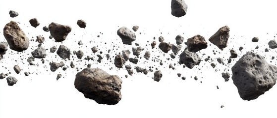 swarm of asteroids isolated on white background
