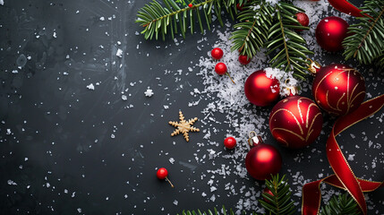 Bright Christmas Holidays background with Xmas ornament and snow
