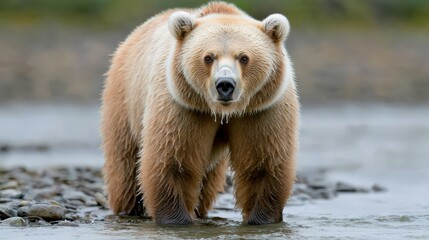 Obraz premium Majestic Grizzly Bear in River Wildlife Photography Alaska Nature