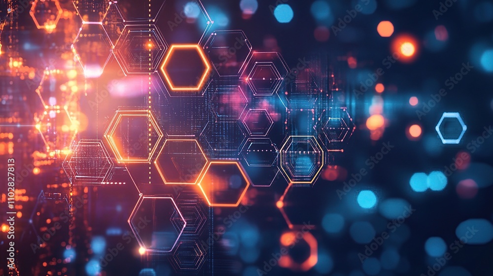 Poster abstract technology background with hexagons and digital patterns