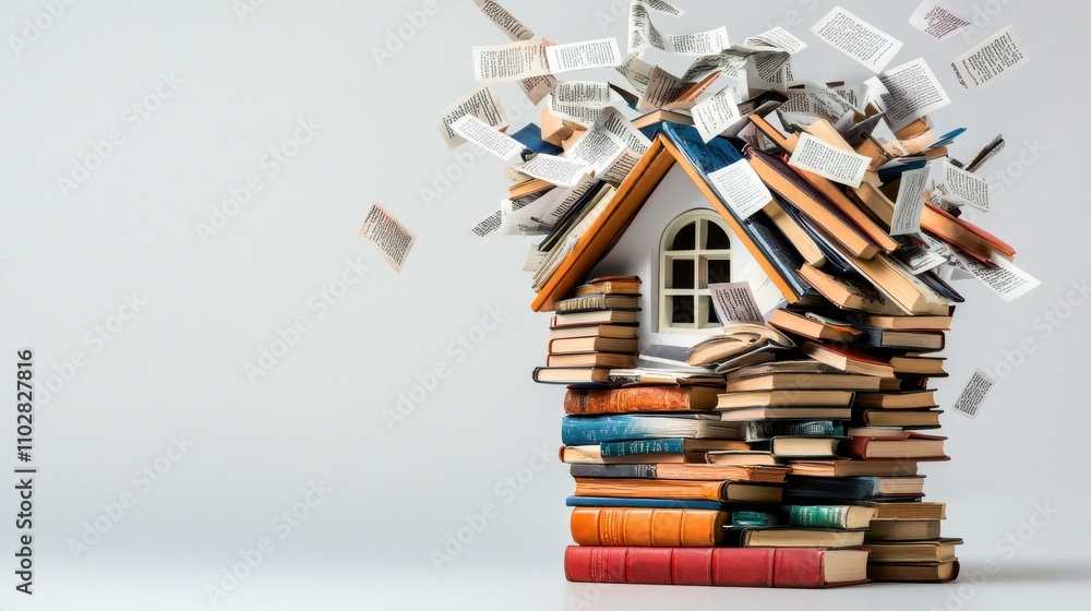 Aufkleber stacked books in messy pile symbolizing knowledge and learning