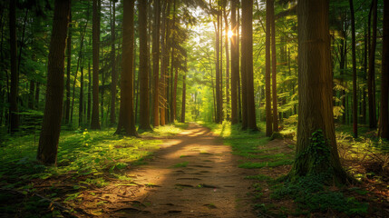 Obraz premium Calm Path in the Sunlit Forest