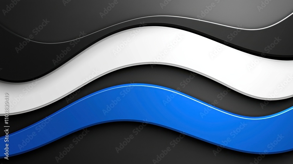 Poster art effect style, a modern design featuring wavy patterns in black, white, and blue on a dark backgr