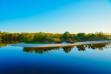 Fototapeta premium Tampa, Florida USA - Nov 02, 2024: Tampa Apollo Beach Eg Simmons regional park and Tampa bay landscape