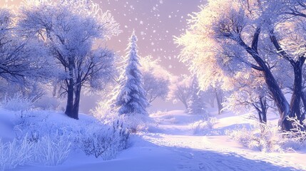 Naklejka premium Enchanted Snowy Forest with Frozen Trees