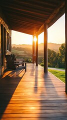 A serene porch at sunset, showcasing nature and relaxation.