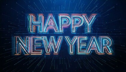 Modern Techno Font Happy New Year Typography Design