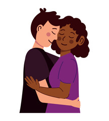 Obraz premium young couple hugging cartoon