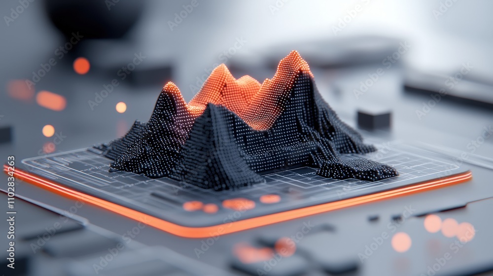 Poster abstract digital landscape glowing dots data visualization 3d terrain