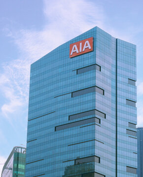 Jakarta, Indonesia - November 24, 2023: AIA Tower. AIA signage and logo type. 