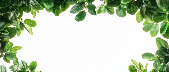 Fototapeta premium Tropical tree branches with leaves isolated on a white background creating a lush green foliage backdrop and providing room for a copy space image
