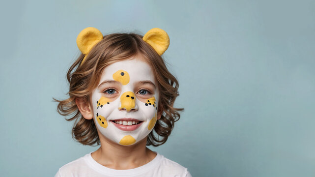 Cheerful and Uplifting: Smiling Child with Whimsical Pudsey Bear Face Paint