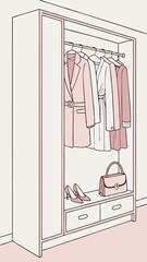 A pink dresser with a pink dress hanging on it
