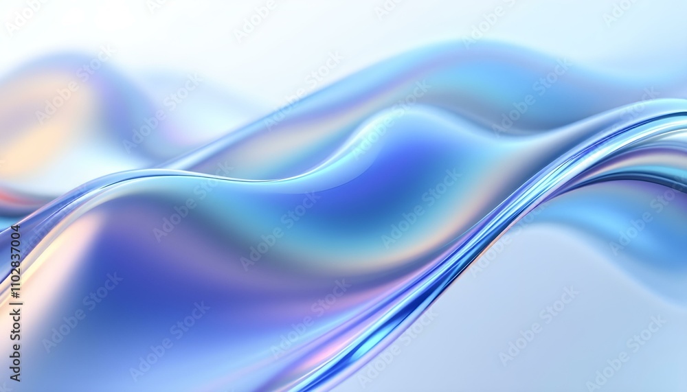 Poster abstract liquid glass holographic iridescent neon curved wave in motion dark background 3d render. a