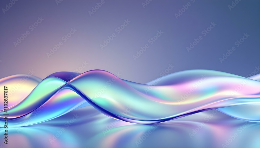 Poster abstract liquid glass holographic iridescent neon curved wave in motion dark background 3d render. a