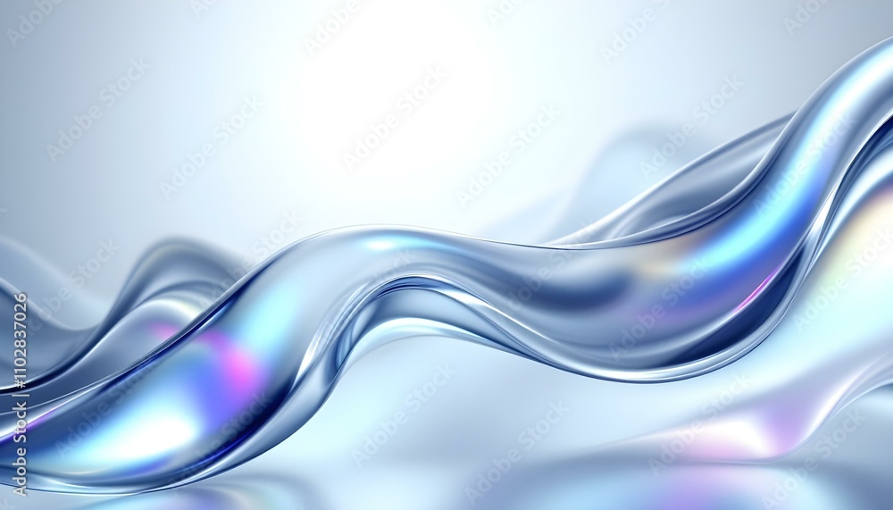 Poster abstract liquid glass holographic iridescent neon curved wave in motion dark background 3d render. a