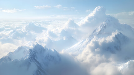 Obraz premium Majestic Clouds Drift Above Snow-Capped Mountain Peaks in a Serene Natural Landscape