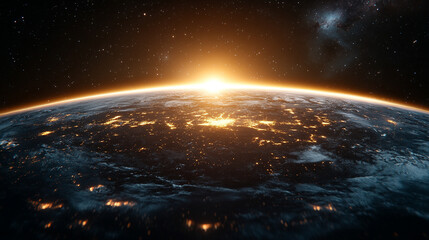 Obraz premium Earth floating in the vastness of space, illuminated by cosmic light, symbolizing the infinite possibilities and the mysterious nature of the universe