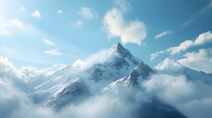 Majestic Clouds Drift Above Snow-Capped Mountain Peaks in a Serene Natural Landscape